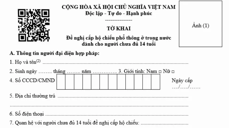 Mẫu tờ khai xin cấp hộ chiếu cho trẻ em