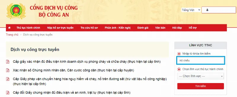 Chọn dịch vụ công thực hiện