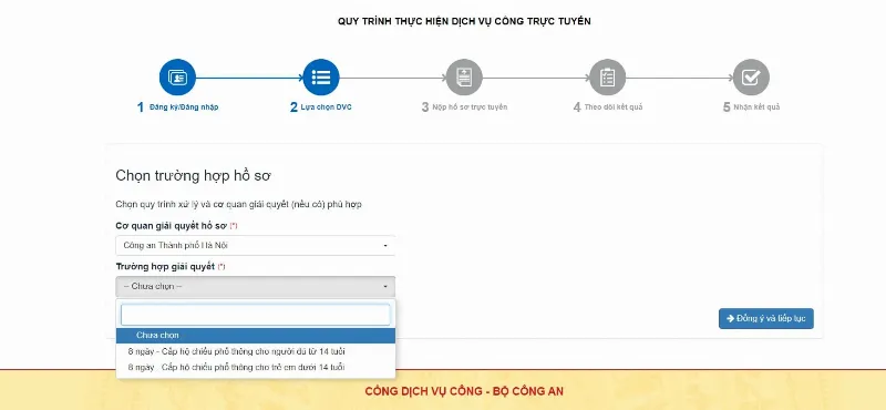Bước 5: Chọn cơ quan giải quyết